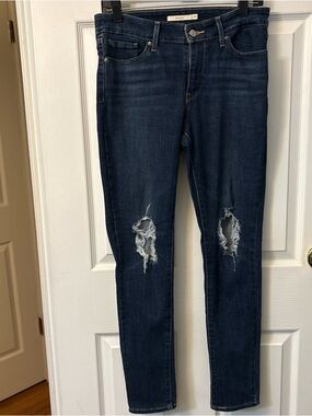 Levi's Dark Blue Distressed Skinny Jeans with Knee Rips